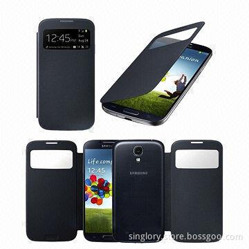 S-view Leather Cases for Samsung Galaxy S4 I9500, with Auto Sleep and Wake Function